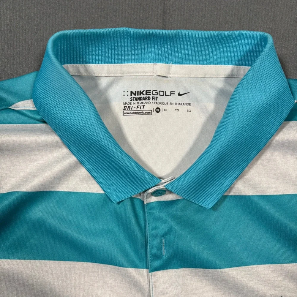 Nike Mens Golf Dri-FIT Victory Bold Stripe Polo Teal Blue Polyester X-Large